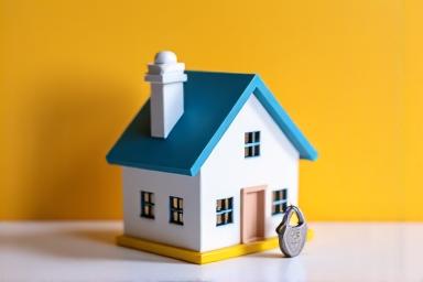 A model house with a key, representing unlocking home equity.