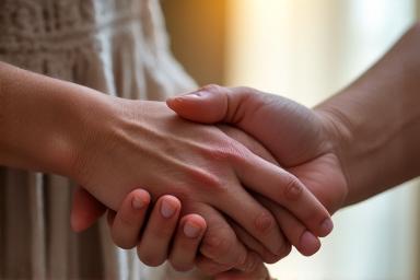 A caring hand holding an older person's hand, conveying support.