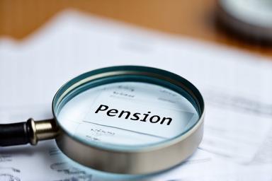 A document with a magnifying glass over the word 'Pension'.